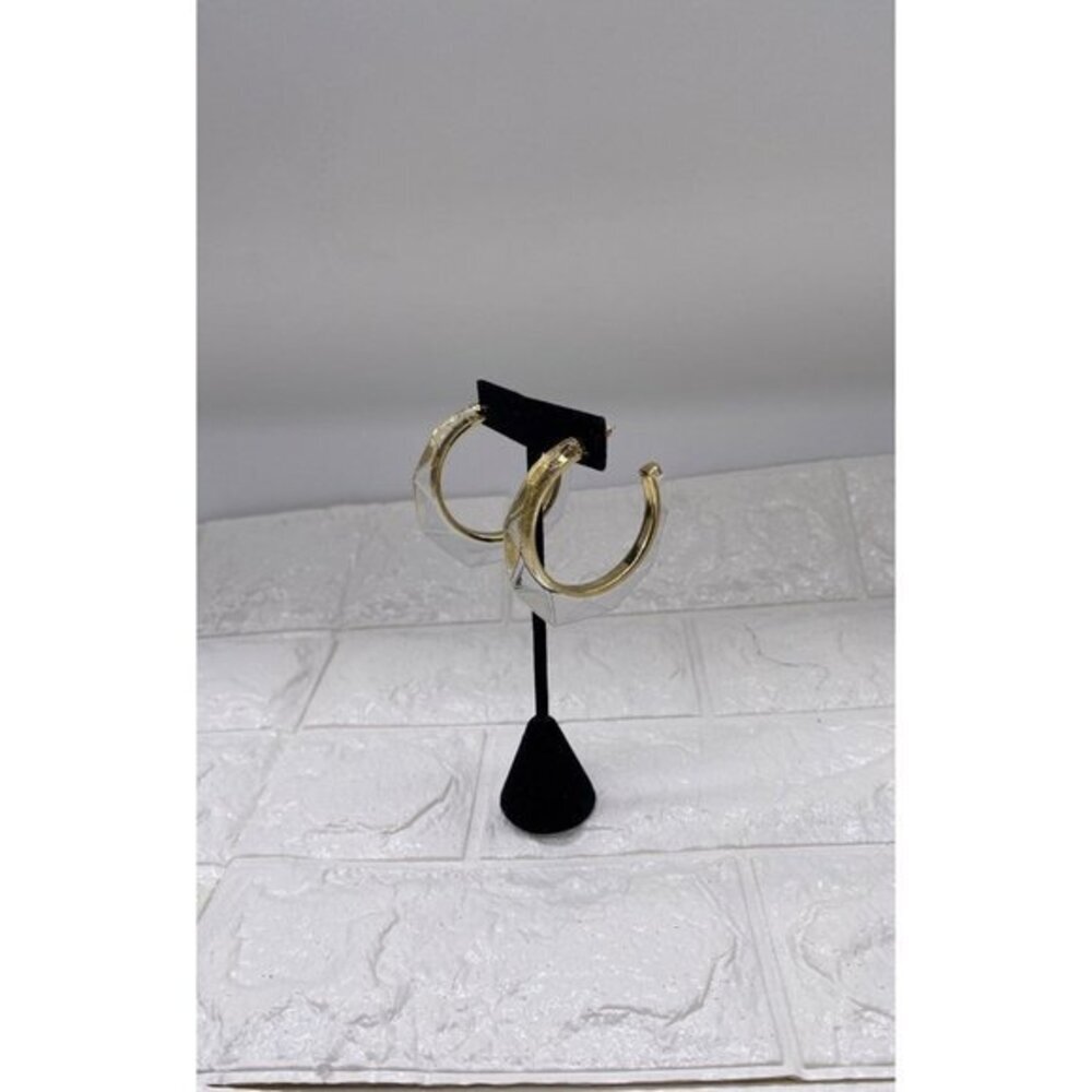 Fashion Jewelry Women’s Hoop Earrings Clear and Gold‎ Tone